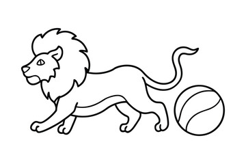 Majestic Lion with Flowing Mane and Playful Ball Awaiting Coloring for Creative Fun and Artistic Expression