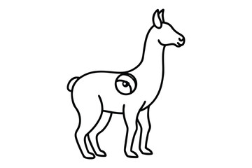Stylized Llama Line Art Illustration Standing Calmly With a Distinctive Circular Mark Emphasizing its Side Profile Design
