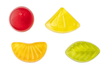 Colorful gummy candies with transparent background representing citrus fruits