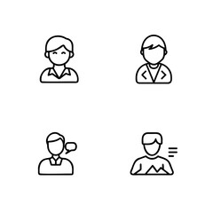 Four simple line art icons people with different symbols person woman