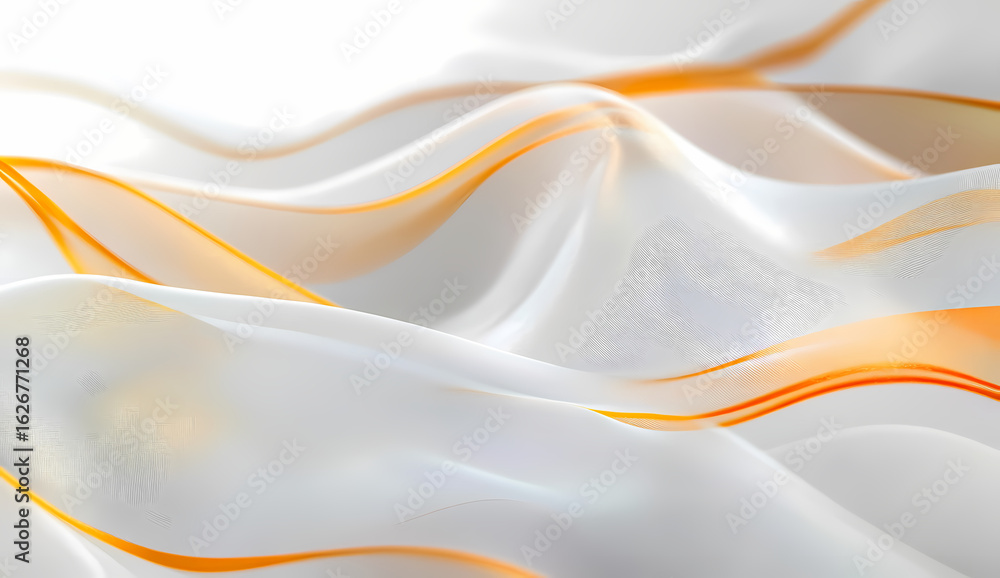 Poster abstract flowing white and orange waves of light, soft fabric textures with a gentle drape and ether