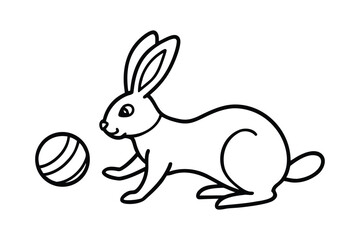 Whimsical Line Art of a Rabbit Playing with a Striped Ball Cute and Playful Hand Drawn Animal Illustration