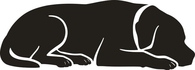 Vector art of silhouette of a sleeping dog lying down peacefully on the floor in a simple minimal vector illustration