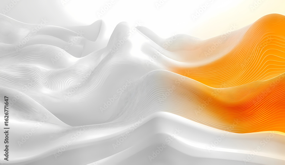 Poster abstract waves of light a serene blend of white and orange hues creating a mesmerizing visual flow