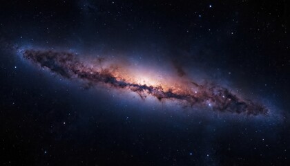 Vast night sky glowing spiral galaxy with billions of stars, nebulae clouds in deep blue, pink hues. Distant universe panorama offers cosmic background art, sparkling celestial bodies, astronomical