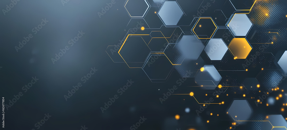 Poster abstract technological background with glowing hexagons and digital connections, symbolizing data fl