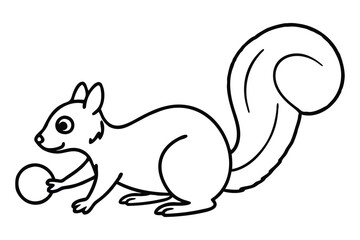 Whimsical Squirrel Cartoon Clipart Holding a Nut with a Bushy Tail and Playful Expression on a White Background