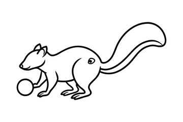 Whimsical Squirrel Outline Playfully Holding a Round Object with a Bushy Tail on a White Background, Creating a Charming Line Art Illustration