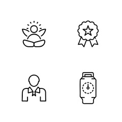 Four simple line icons a person meditating a medal a man a clock meditation yoga