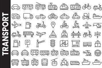 Public and Private Transportation Vehicles Line Icon Set