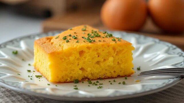 Golden cornbread cut and served 