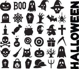 Fototapeta premium Spooky Halloween Icons and Decorative Elements Set
