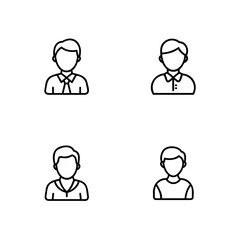 Four simple outline icons men in shirts ties male person