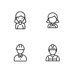 Four simplified outline icons people one woman two men one girl person