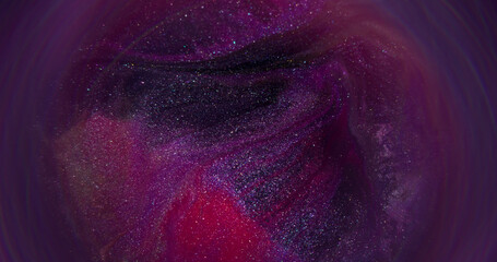 Paint marble round. Blur color mix. Defocused purple pink glitter texture water liquid on abstract art dark black creative background.
