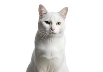 Obraz premium Illustration of elegant white cat with green eyes sitting isolated on transparent background