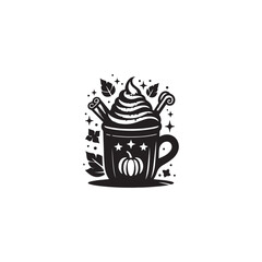 Bold black silhouette vector of a pumpkin spice cup. silhouette pumpkin cup.