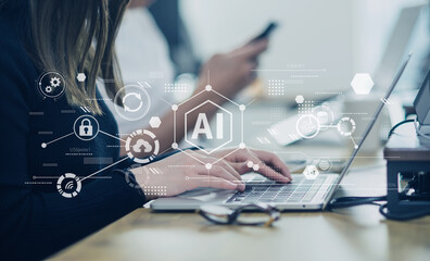 ビジネスシーン、生成AIを活用したデジタルワークフロー、クラウド、DX、デジタルネットワークイメージ