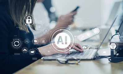 ビジネスシーン、生成AIを活用したデジタルワークフロー、クラウド、DX、デジタルネットワークイメージ
