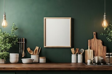 Mock-up framed canvas in a rustic kitchen