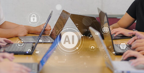 ビジネスシーン、生成AIを活用したデジタルワークフロー、クラウド、DX、デジタルネットワークイメージ
