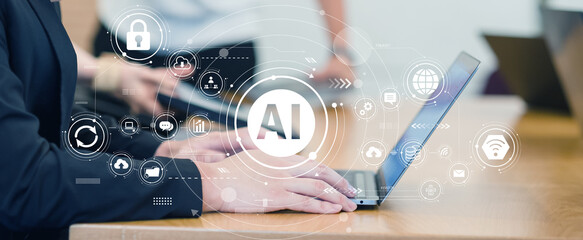 ビジネスシーン、生成AIを活用したデジタルワークフロー、クラウド、DX、デジタルネットワークイメージ