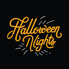 Festive yellow happy Halloween greeting with sparkles on a black background