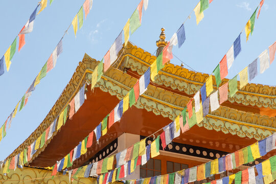 Traditional prayer flags around Gompa Soma Leh Ladakh