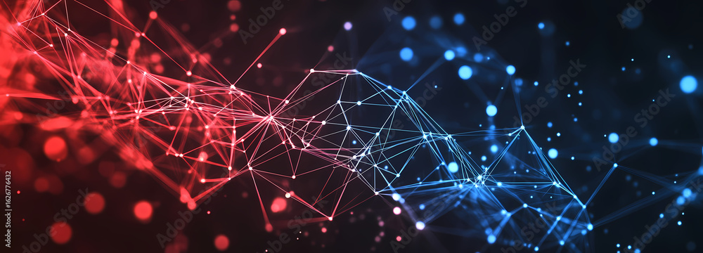 Poster abstract network connection red and blue plexus background