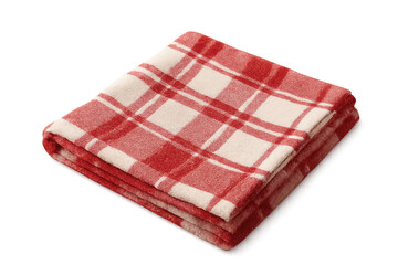 Folded red and white checkered blanket with transparent background
