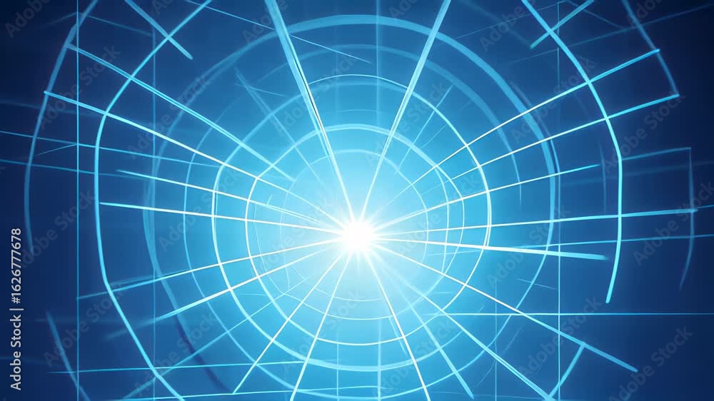 Poster dynamic zoom-in on vibrant blue grid pattern showcasing technology and innovation in a modern digita