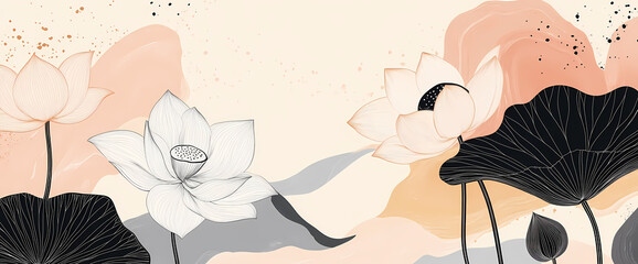 Serene Lotus Artistry: Elegant watercolor painting featuring delicate lotus flowers, reflecting tranquility and natural beauty.