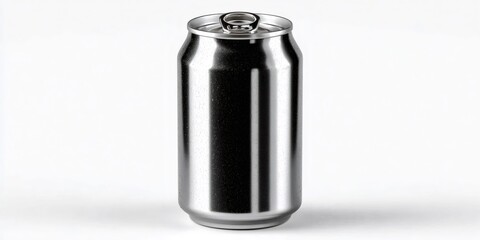 Refreshing soda can standing on white background with condensation