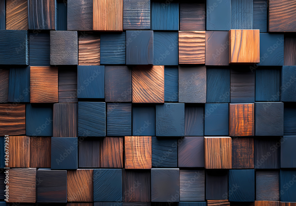 Aufkleber wooden blocks texture: a captivating close-up showcases an assortment of wooden blocks in varying sh