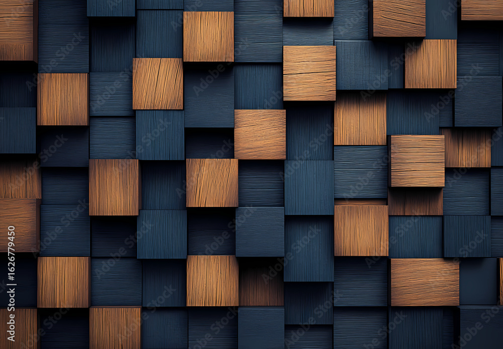 Aufkleber wooden cube pattern: a captivating design of alternating wood cubes in a repeating pattern, with var