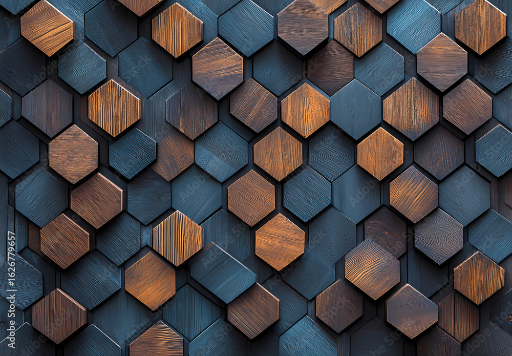 Poster honeycomb elegance: an artistic close-up view of a meticulously crafted honeycomb pattern using a co