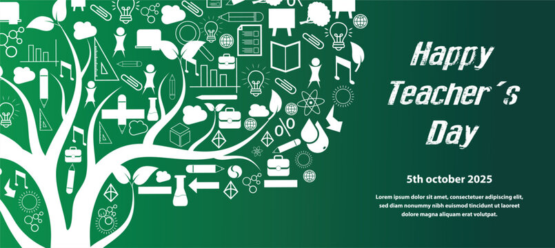 Happy teachers day banner with tree of knowledge and ai logo