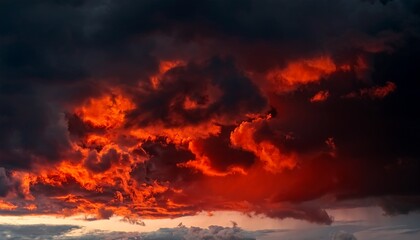 Fototapeta premium dramatic red sky with black ominous clouds dramatic red sky black ominous clouds stormy weather dark