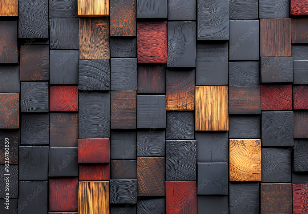 Aufkleber wooden block design : an intricate wooden block design showcasing a variety of tones from dark to li