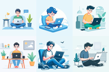  vector image of a guy playing on a laptop