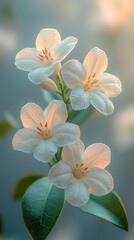 Fototapeta premium A cluster of soft white flowers bathed in warm light in a tranquil garden