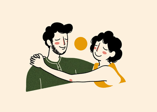 Illustration of a joyful moment between a happy couple