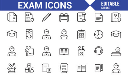 Academic Icons: Exam, Study, and Graduation Symbols