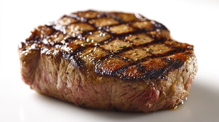 Restaurant-Style Medium-Rare Grilled Fillet Steak with Char Marks on Clean White Background for Menu and Food Advertising