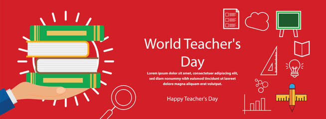 Happy world teachers day banner with colorful design and educational elements