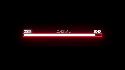 Minimal white progress bar animation showing transition from year 2025 to 2040 on black background. Great for New Year projects, timelines, or digital countdown visuals. .Happy New year 2040 loading  - Powered by Adobe