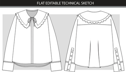 Flat Technical Sketch of a Peter Pan Collar Blouse, top with lace