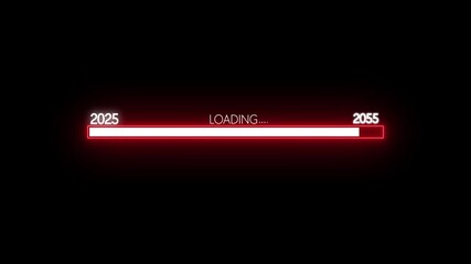 Minimal white progress bar animation showing transition from year 2025 to 2055 on black background. Great for New Year projects, timelines, or digital countdown visuals. .Happy New year 2055 loading 
