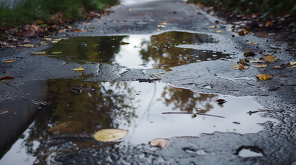 Fototapeta premium Reflections in puddle after rain 
