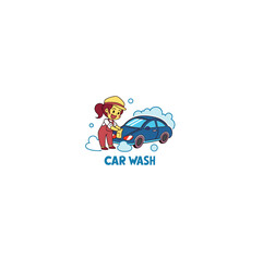 Happy car wash worker in uniform cleaning a car isolated on white background isolated on transparent background